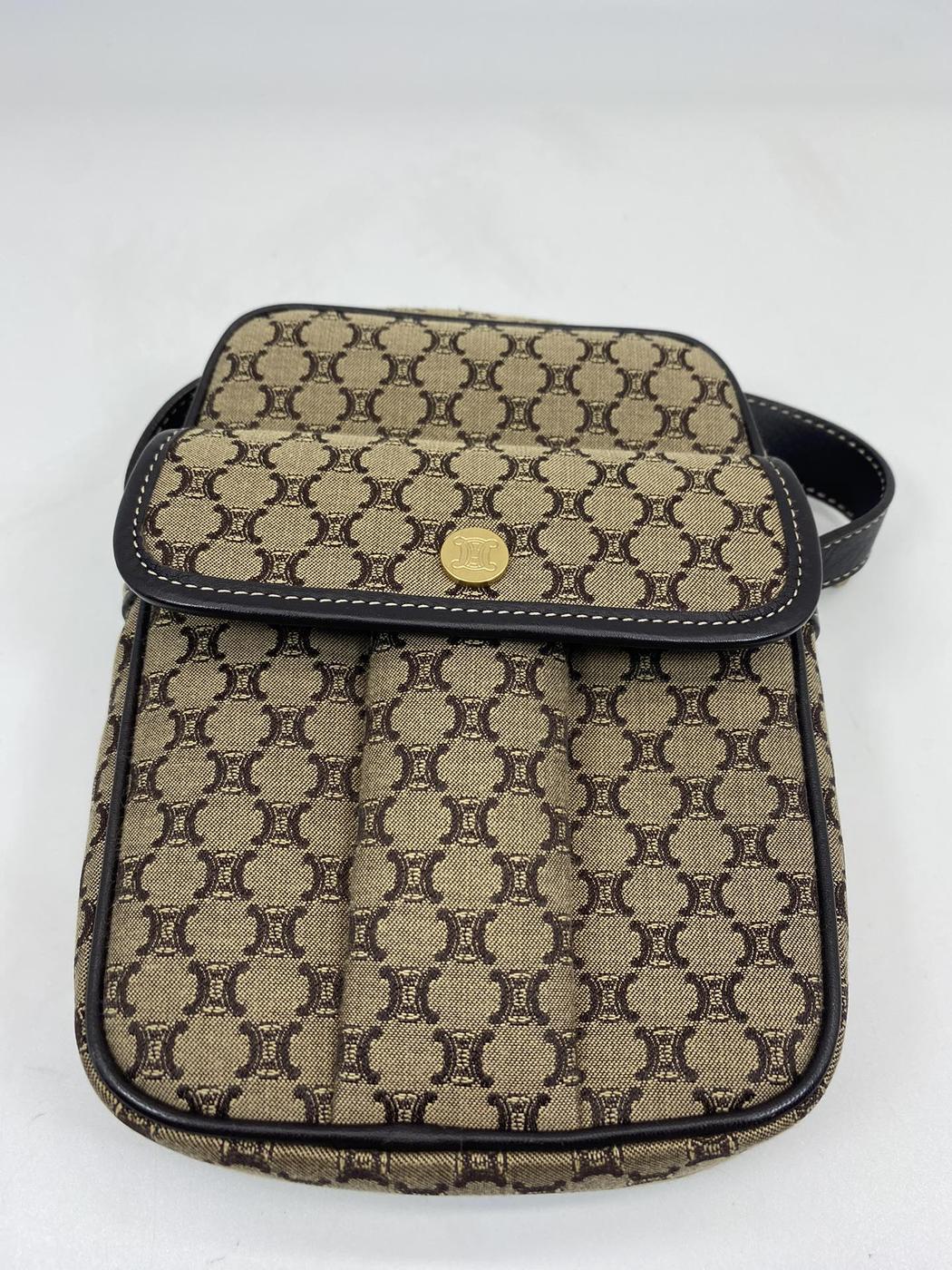 セリーヌ CELINE マカダム ショルダーバッグ ポシェット ポーチ ベージュ 管理番号：7424