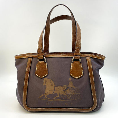 CELINE セリーヌ 茶 ブラウン キャンバス レザー 馬車柄 トートバッグ ハンドバッグ 管理番号：8208