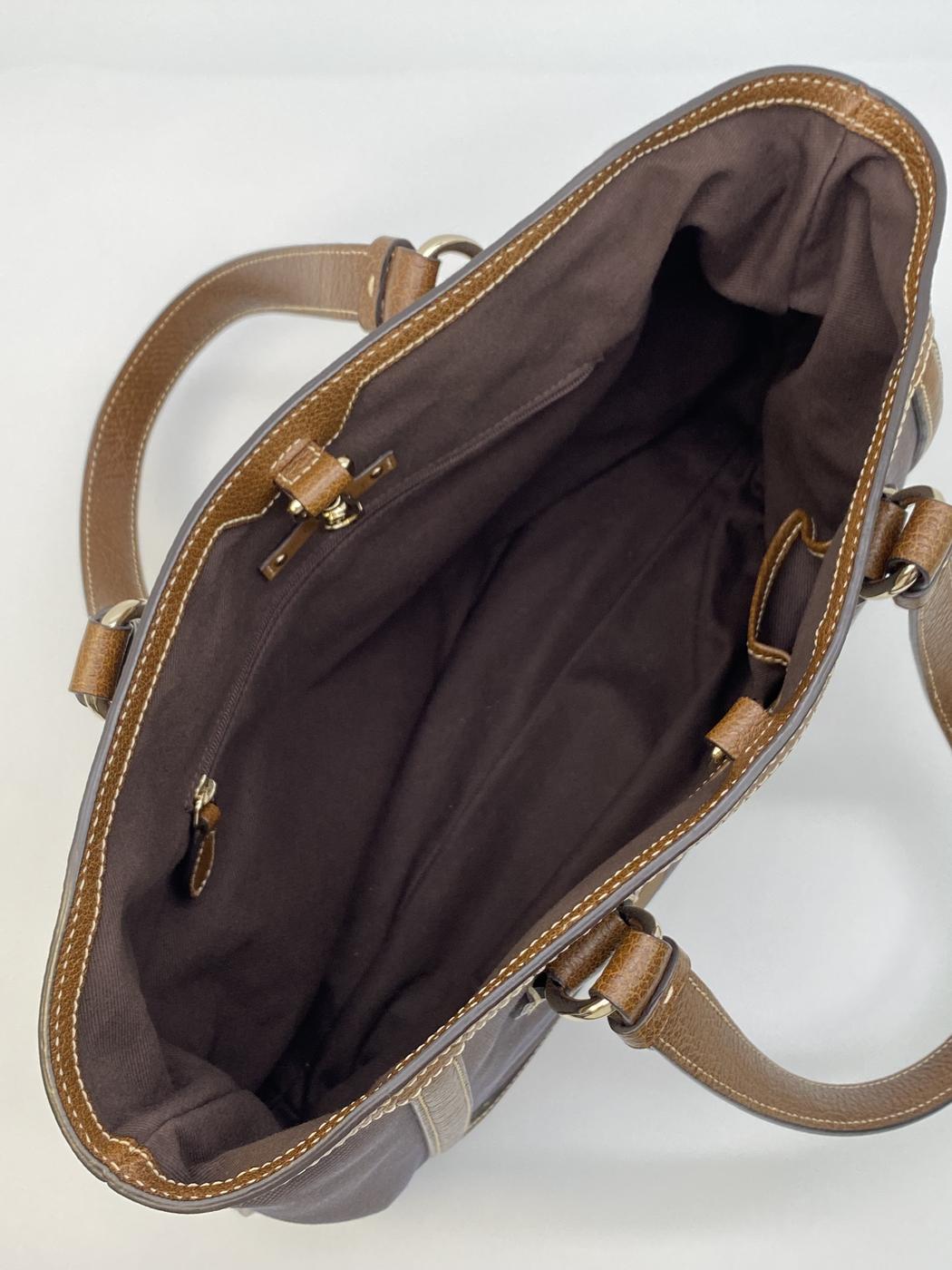 CELINE セリーヌ 茶 ブラウン キャンバス レザー 馬車柄 トートバッグ ハンドバッグ 管理番号：8208