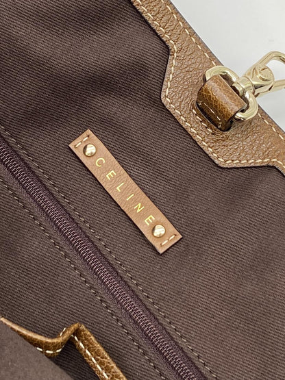 CELINE セリーヌ 茶 ブラウン キャンバス レザー 馬車柄 トートバッグ ハンドバッグ 管理番号：8208