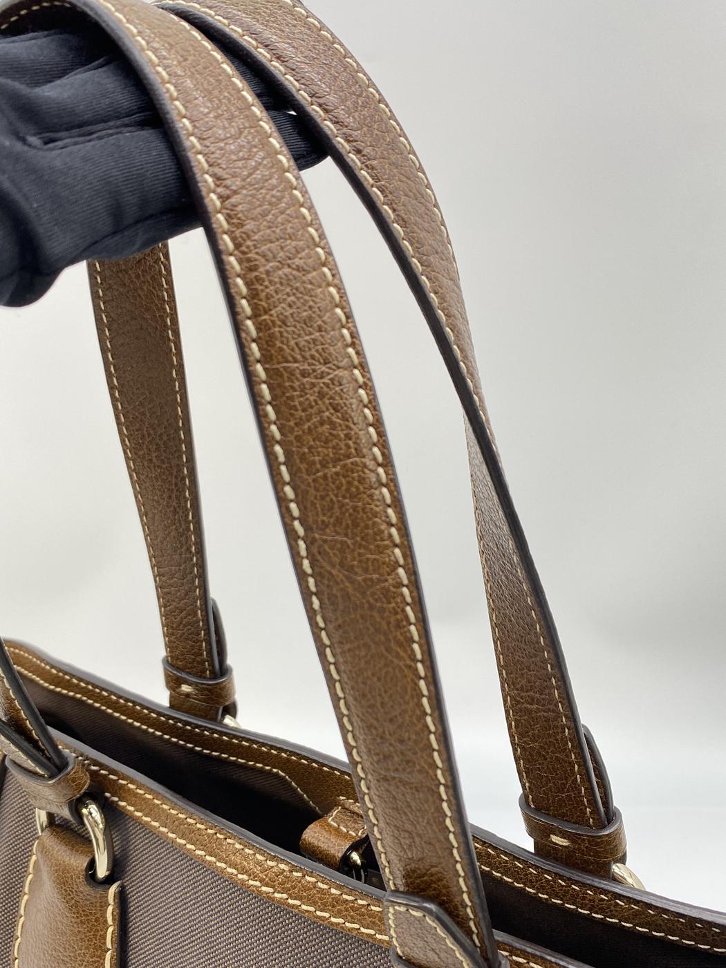 CELINE セリーヌ 茶 ブラウン キャンバス レザー 馬車柄 トートバッグ ハンドバッグ 管理番号：8208