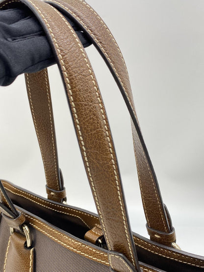 CELINE セリーヌ 茶 ブラウン キャンバス レザー 馬車柄 トートバッグ ハンドバッグ 管理番号：8208