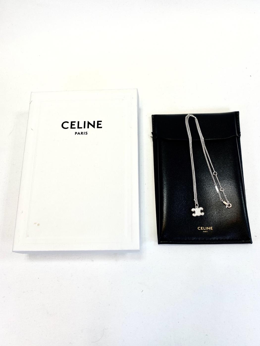 CELINE Triomphe Rhinestone Necklace, Silver, 460GB6BZI.36SI, Reference Number: 9576