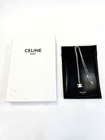 CELINE Triomphe Rhinestone Necklace, Silver, 460GB6BZI.36SI, Reference Number: 9576