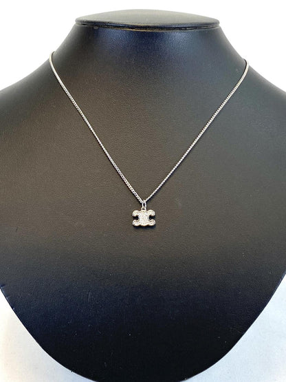CELINE Triomphe Rhinestone Necklace, Silver, 460GB6BZI.36SI, Reference Number: 9576