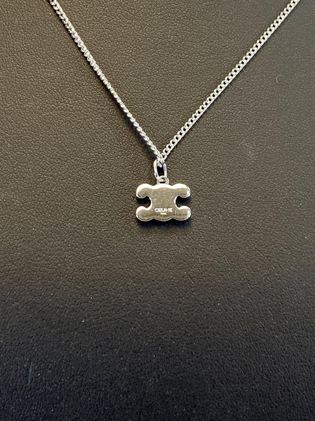 CELINE Triomphe Rhinestone Necklace, Silver, 460GB6BZI.36SI, Reference Number: 9576