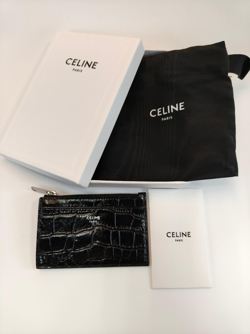 Celine 10F993CUV 拉链卡包迷你钱包，黑色，参考编号：9925