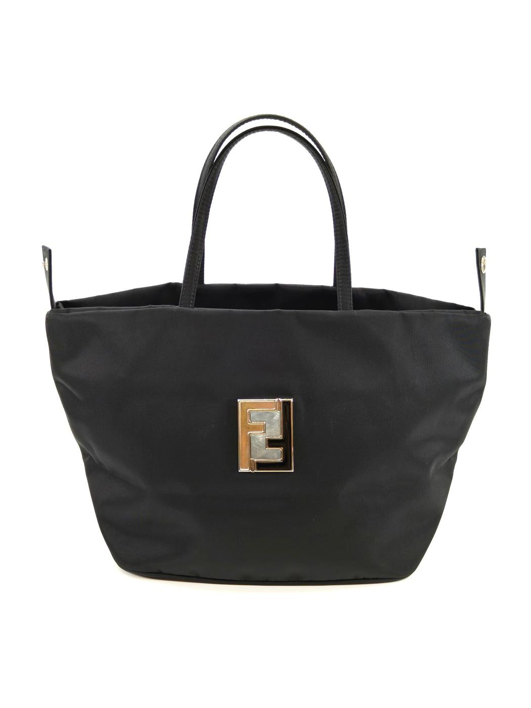 FENDI 两用托特包，饰有 FF 标志，尼龙材质，黑色。参考编号：10075。