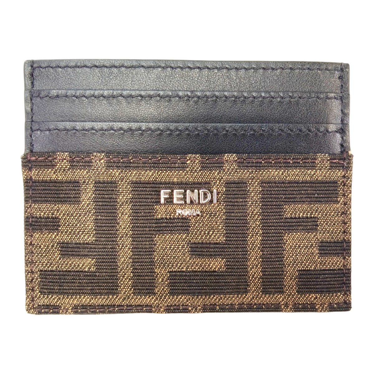 FENDI ZUCCA Pattern Card Case Pass Case Business Card Holder Brown x Black Control Number: 10570