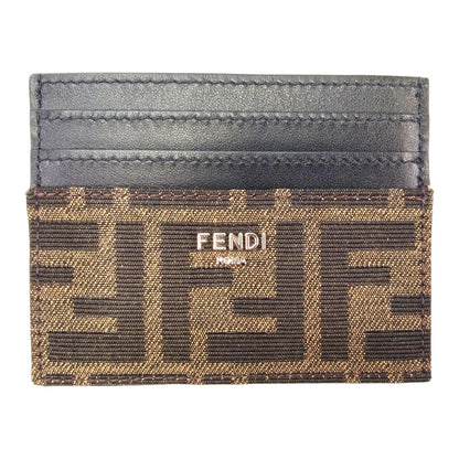 FENDI ZUCCA Pattern Card Case Pass Case Business Card Holder Brown x Black Control Number: 10570