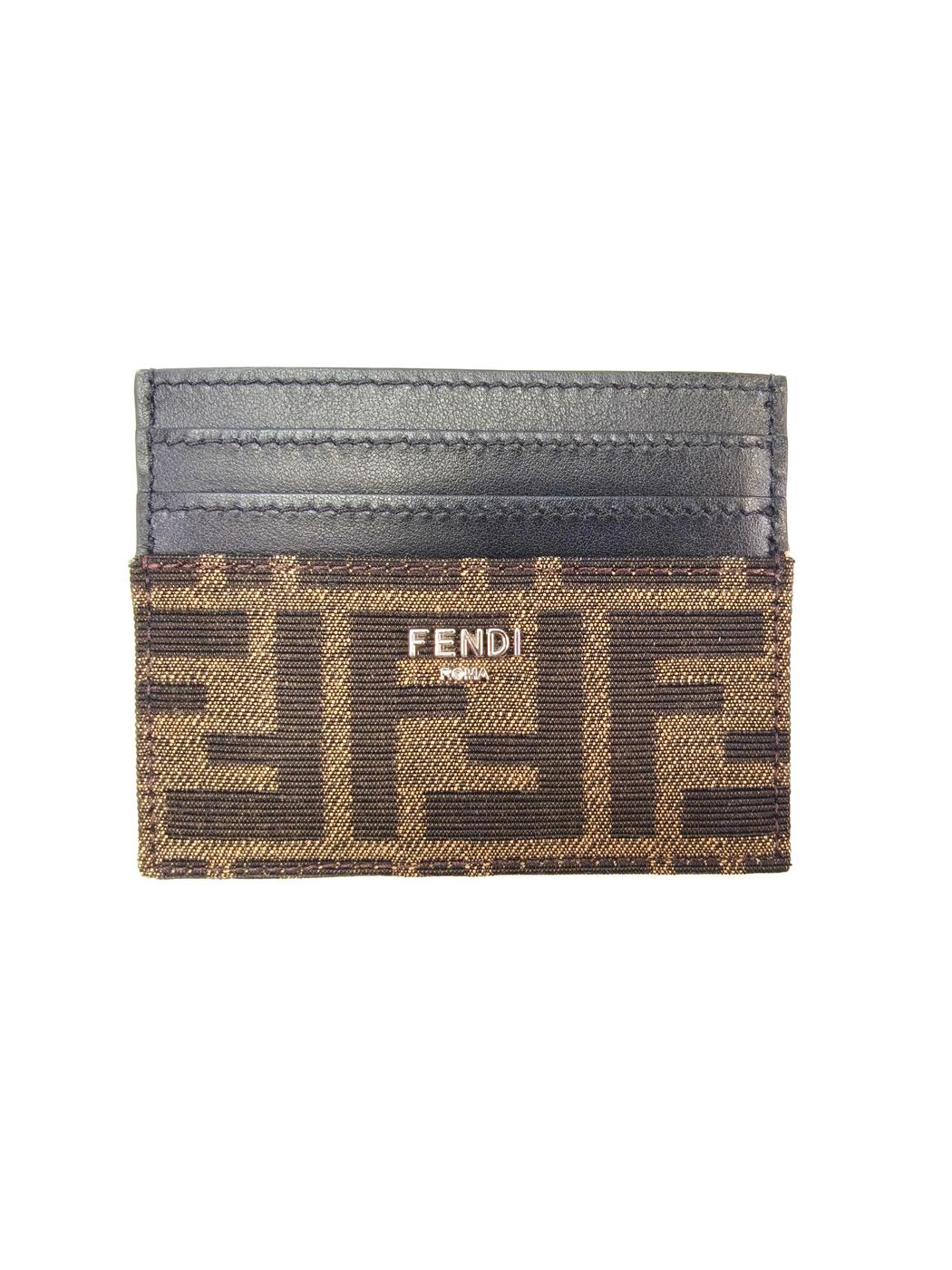FENDI ZUCCA Pattern Card Case Pass Case Business Card Holder Brown x Black Control Number: 10570
