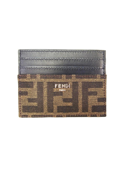 FENDI ZUCCA Pattern Card Case Pass Case Business Card Holder Brown x Black Control Number: 10570