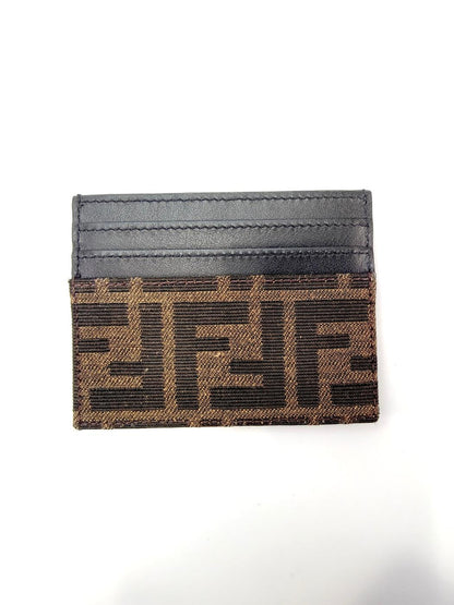 FENDI ZUCCA Pattern Card Case Pass Case Business Card Holder Brown x Black Control Number: 10570