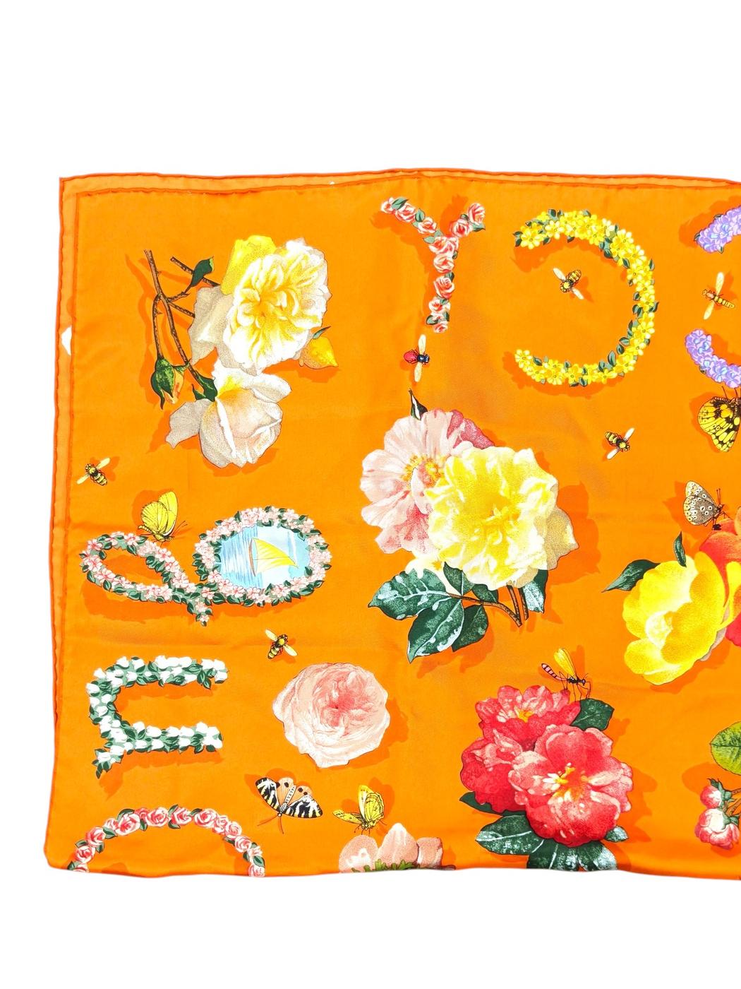 Gucci 花柄 カラフル シルク100％ スカーフ 橙 マルチカラー 約85×85cm 管理番号：11742
