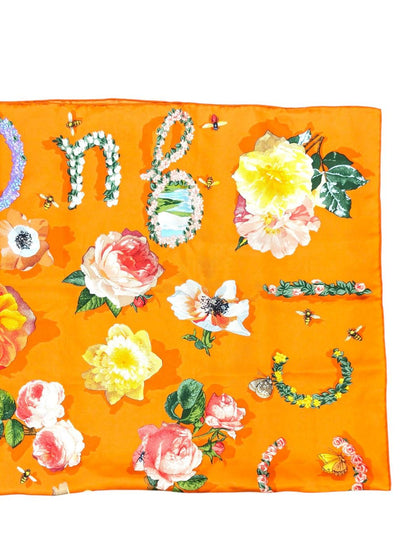 Gucci 花柄 カラフル シルク100％ スカーフ 橙 マルチカラー 約85×85cm 管理番号：11742