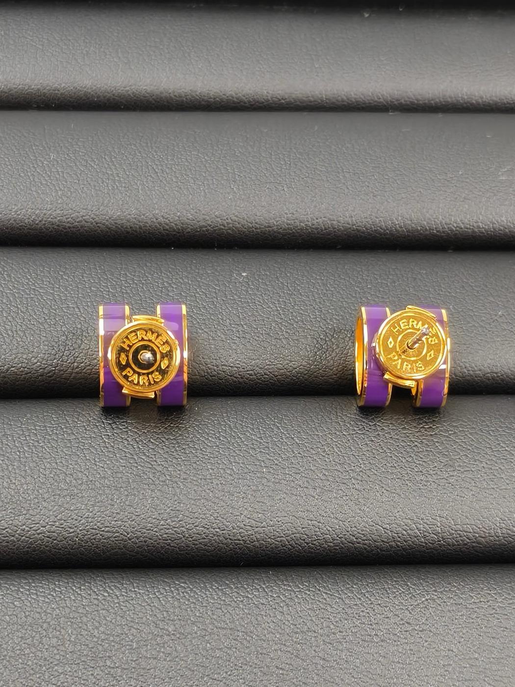 爱马仕迷你 Pop H Pop Ash Anemone 耳环，紫色，货号：10100