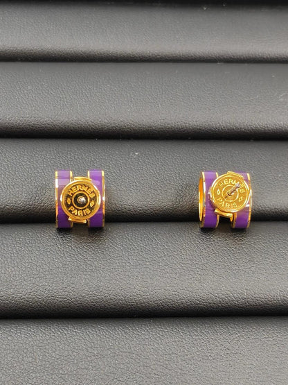 爱马仕迷你 Pop H Pop Ash Anemone 耳环，紫色，货号：10100