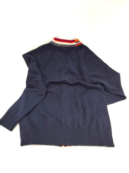 爱马仕 100% 羊绒开衫 男士海军蓝不对称条纹 货号：10207