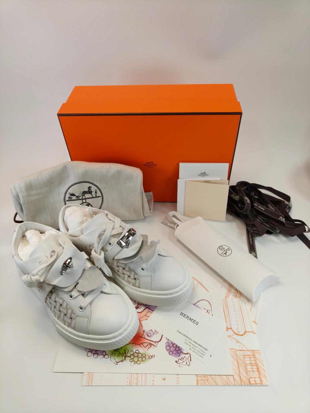 爱马仕 Hermès Day 运动鞋，尺码 37.5（约 24 厘米），白色，全新未使用，货号：10380