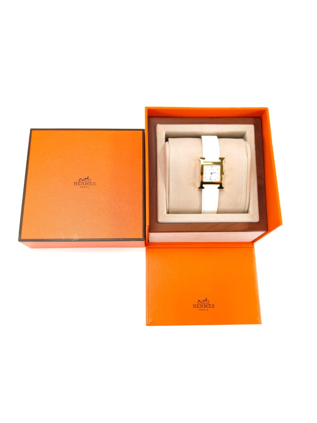 【成色极佳】爱马仕H系列腕表，Epsom皮革表带，石英机芯，白色，型号HH1.201e，参考编号：10413