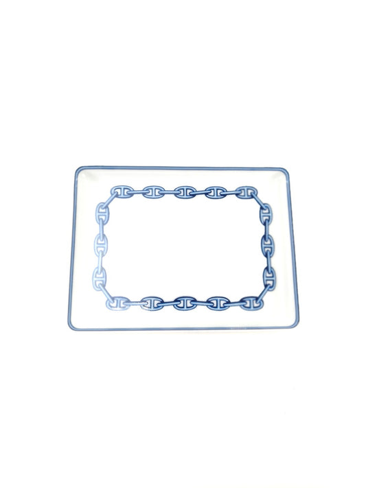 【未使用】HERMES エルメス シェーヌダンクル プレート お皿 食器 トレイ インテリア ホワイト×ブルー 管理番号：10416