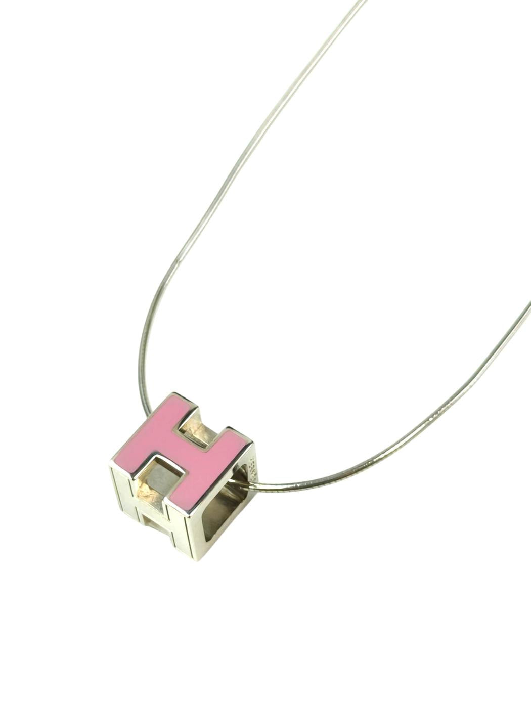 HERMES Hermès Cage d'Ache H Cube Necklace Choker Silver x Pink