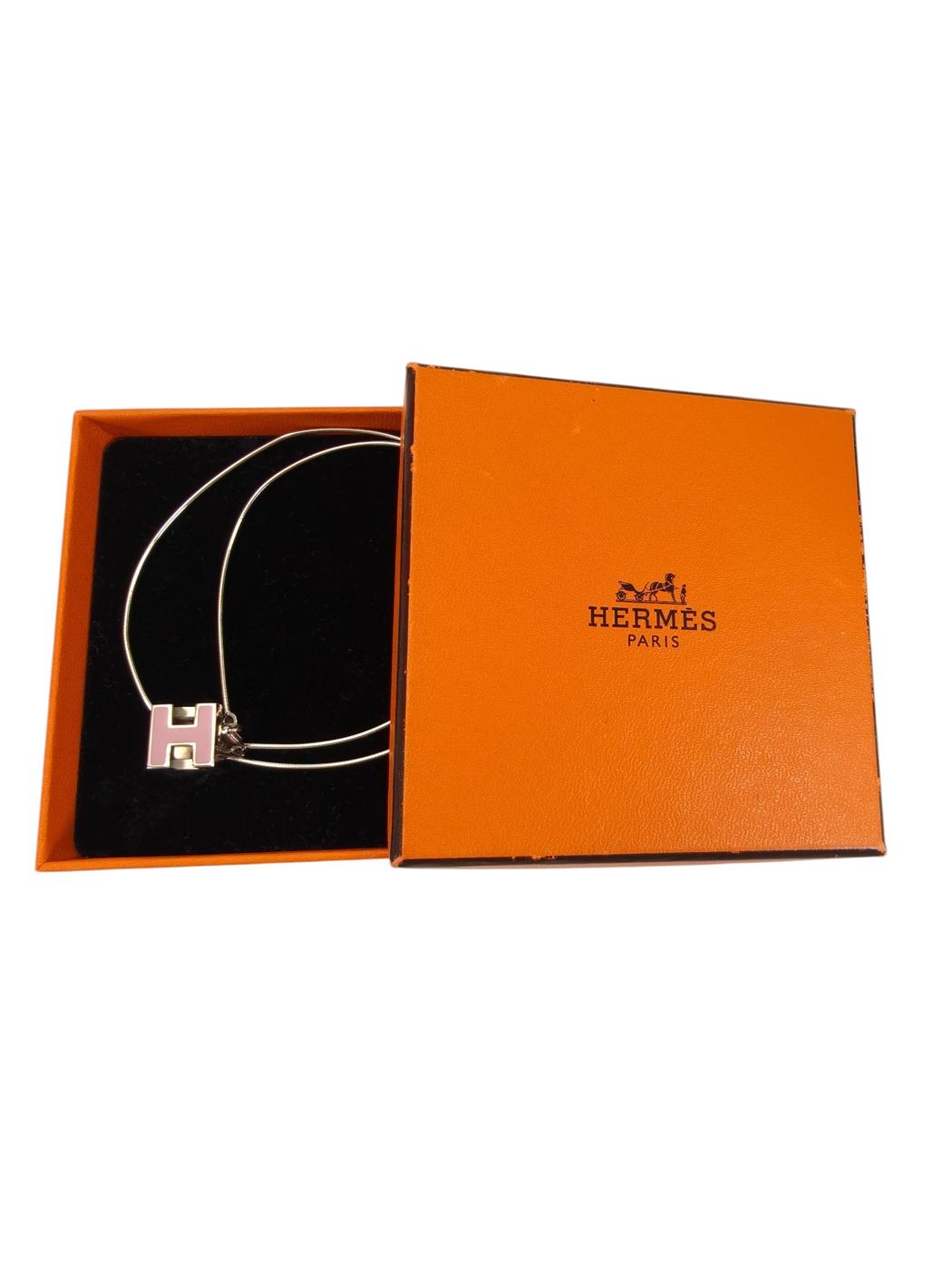 HERMES エルメス カージュドアッシュ Hキューブ ネックレス チョーカー シルバー×ピンク 管理番号：10485