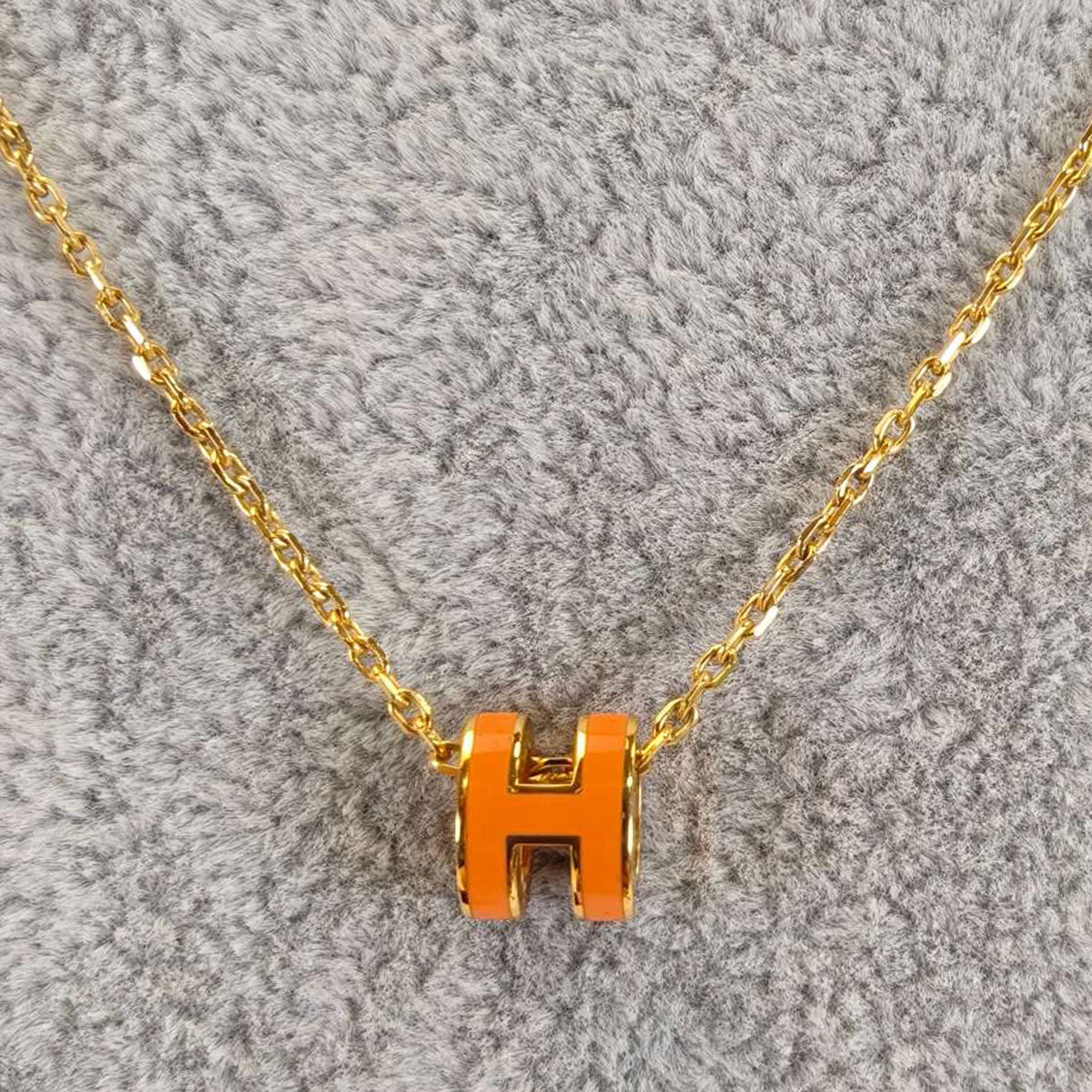 HERMES エルメス ミニ ポップH ネックレス ゴールド×オレンジ 管理番号：10487