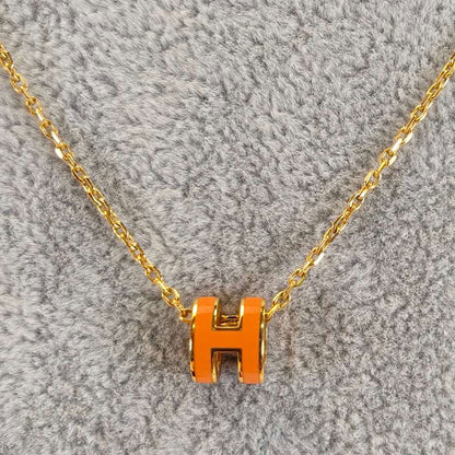 HERMES エルメス ミニ ポップH ネックレス ゴールド×オレンジ 管理番号：10487