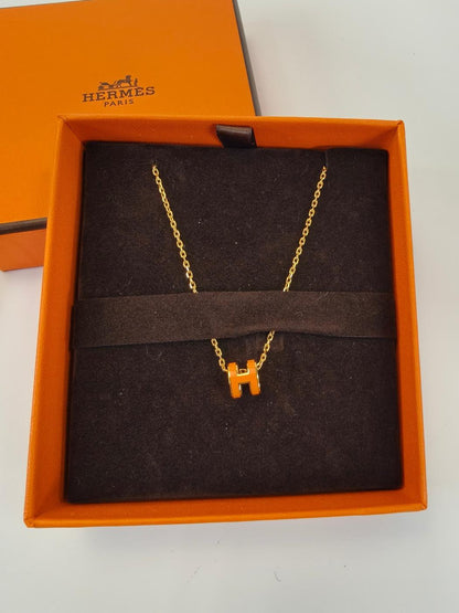 HERMES エルメス ミニ ポップH ネックレス ゴールド×オレンジ 管理番号：10487