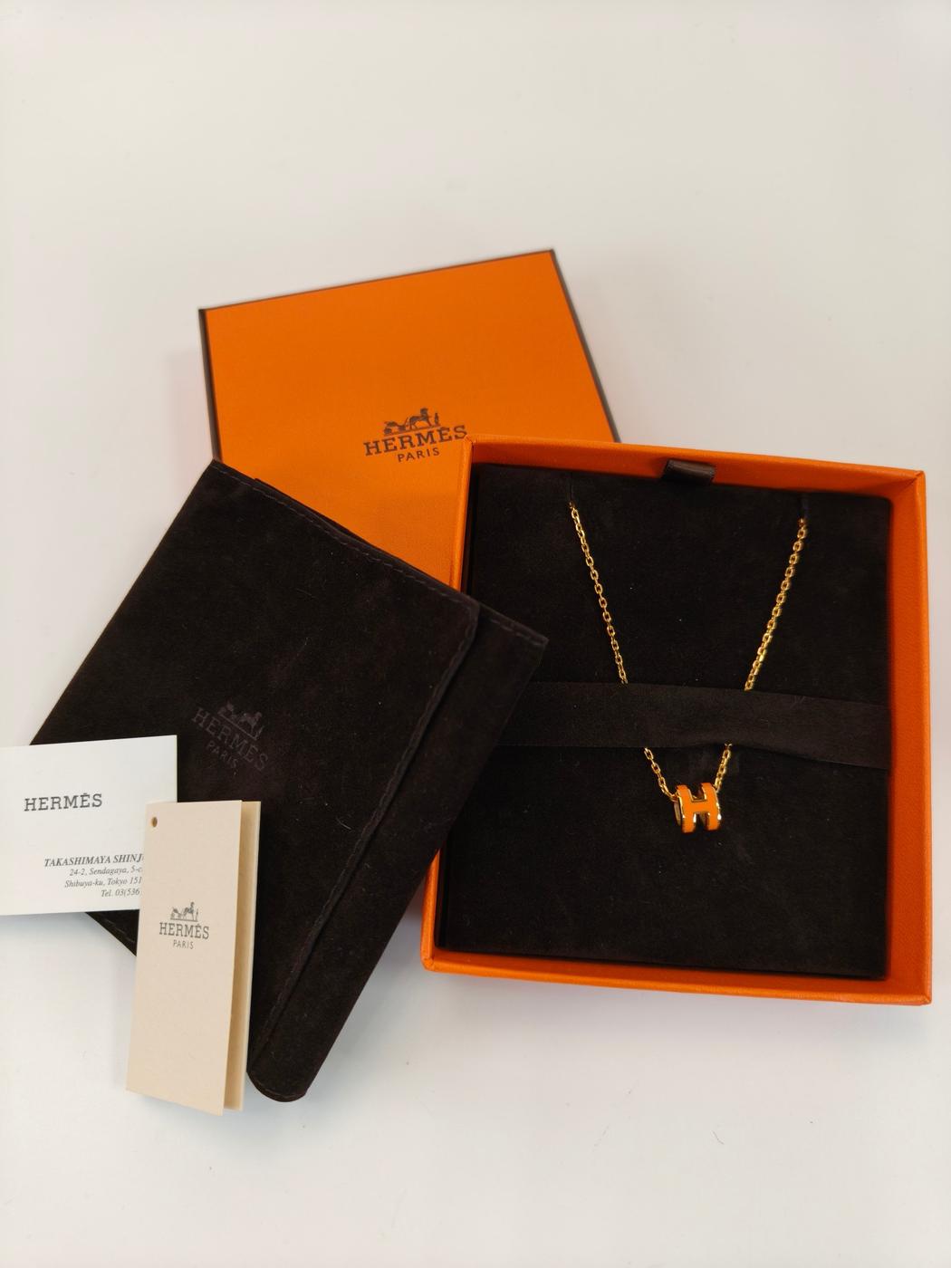 HERMES エルメス ミニ ポップH ネックレス ゴールド×オレンジ 管理番号：10487