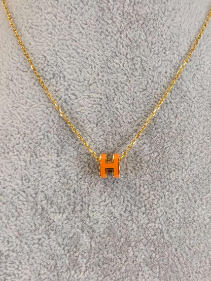 HERMES エルメス ミニ ポップH ネックレス ゴールド×オレンジ 管理番号：10487