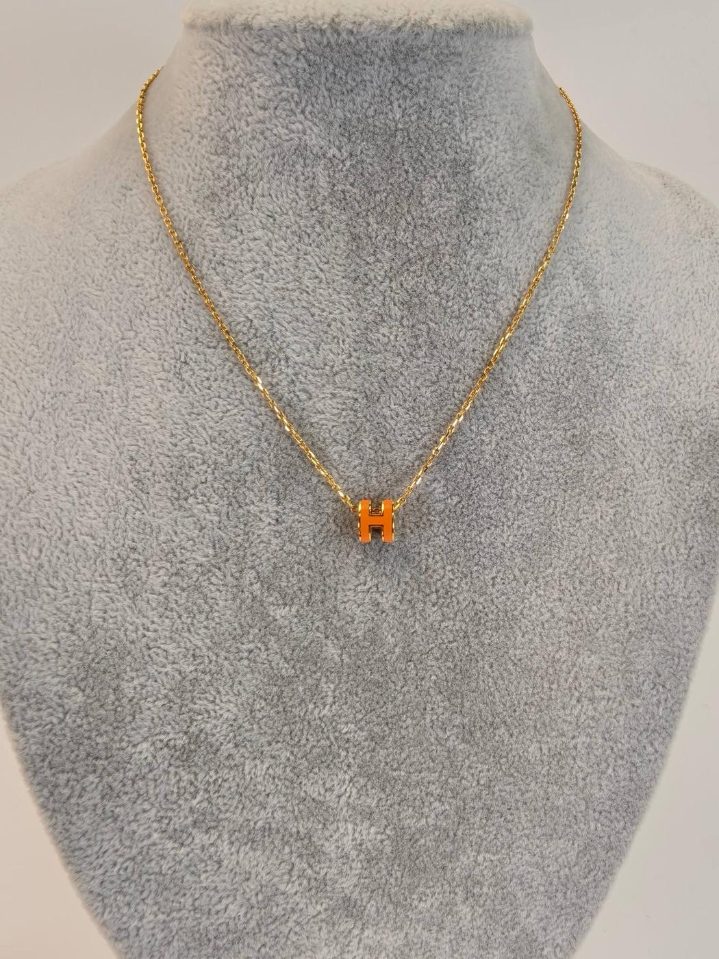 HERMES エルメス ミニ ポップH ネックレス ゴールド×オレンジ 管理番号：10487