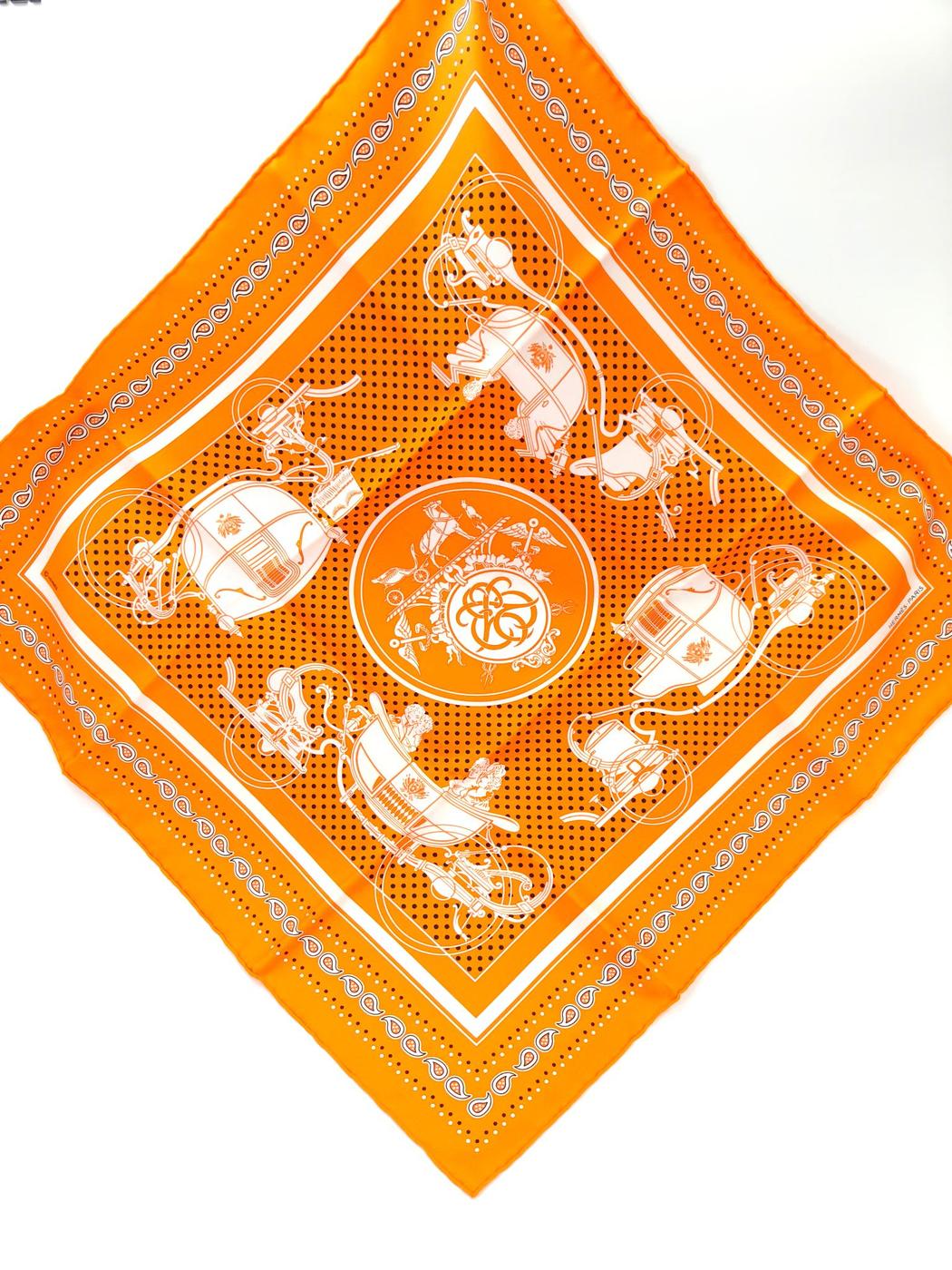 HERMES 爱马仕 Carre 55 Ex-Libris 真丝方巾 橙色 管理编号：10665