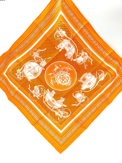 HERMES 爱马仕 Carre 55 Ex-Libris 真丝方巾 橙色 管理编号：10665