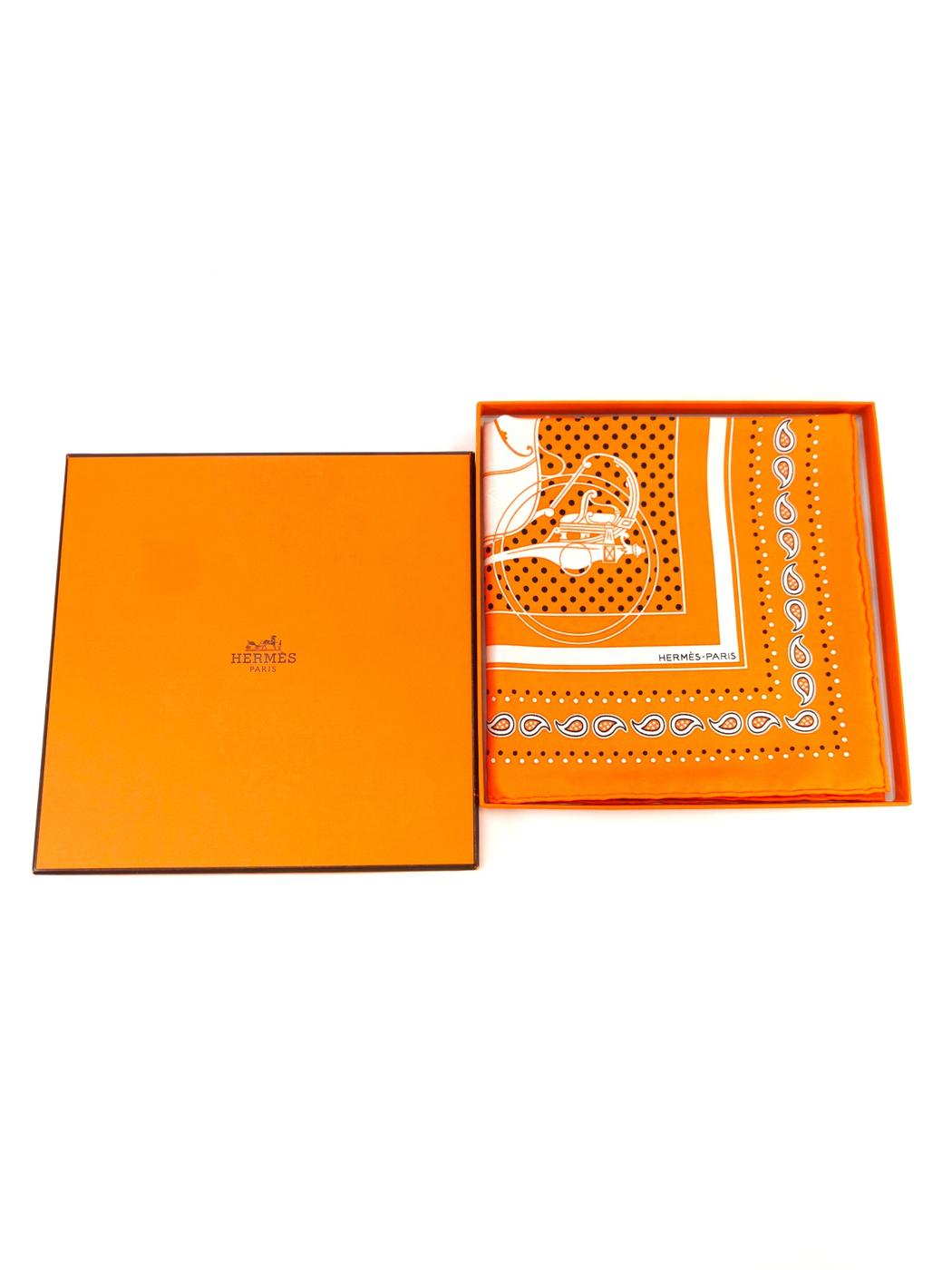 HERMES 爱马仕 Carre 55 Ex-Libris 真丝方巾 橙色 管理编号：10665