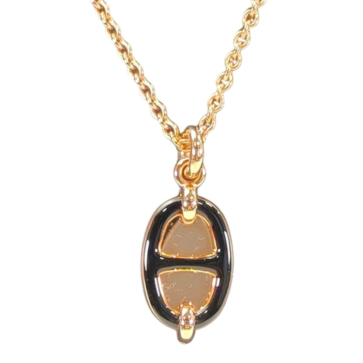 HERMES Mini Maillon Necklace, Gold x Black. Control number: 10711