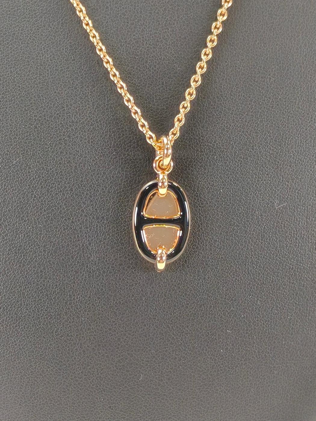 HERMES Mini Maillon Necklace, Gold x Black. Control number: 10711