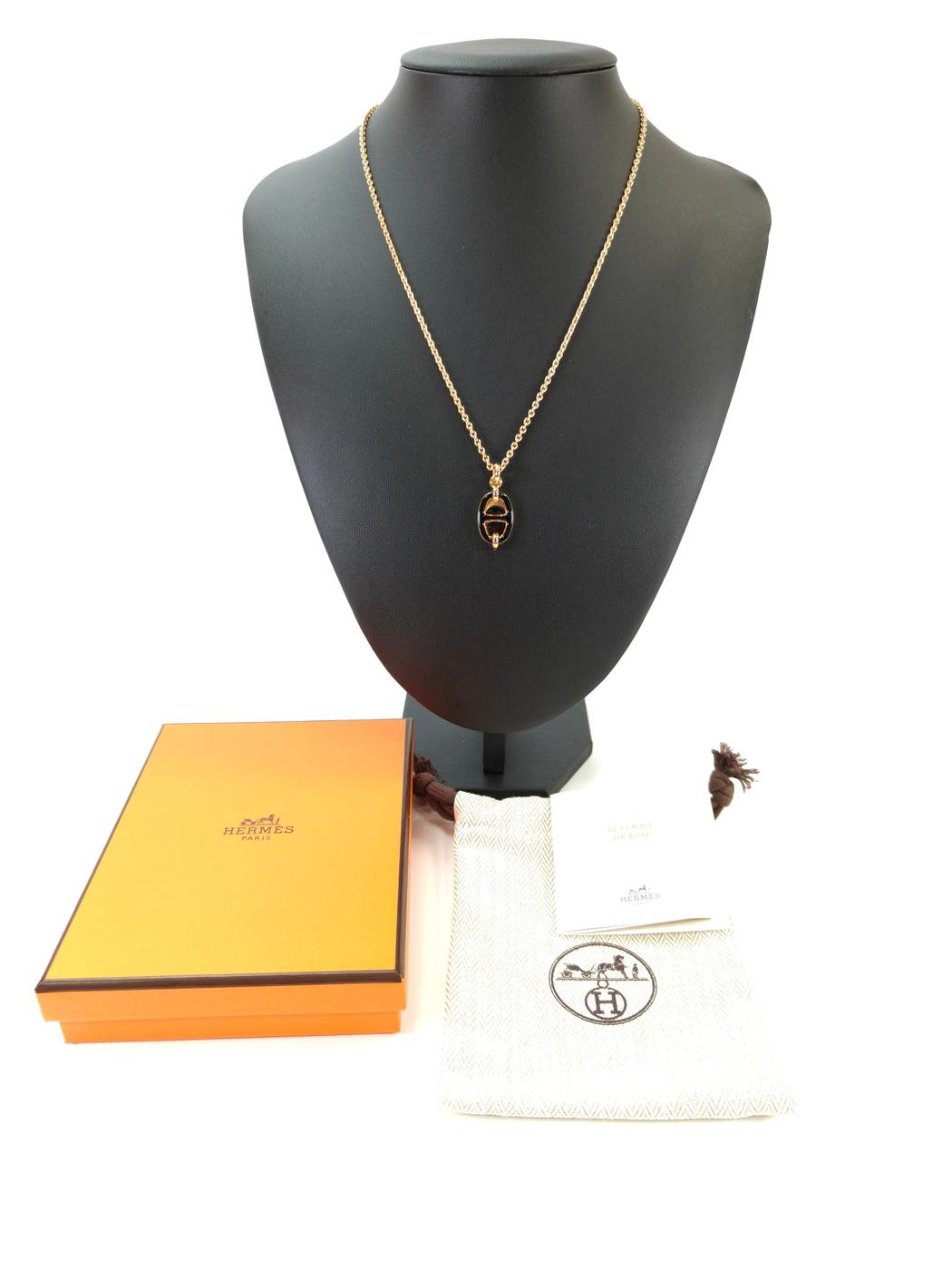 HERMES Mini Maillon Necklace, Gold x Black. Control number: 10711