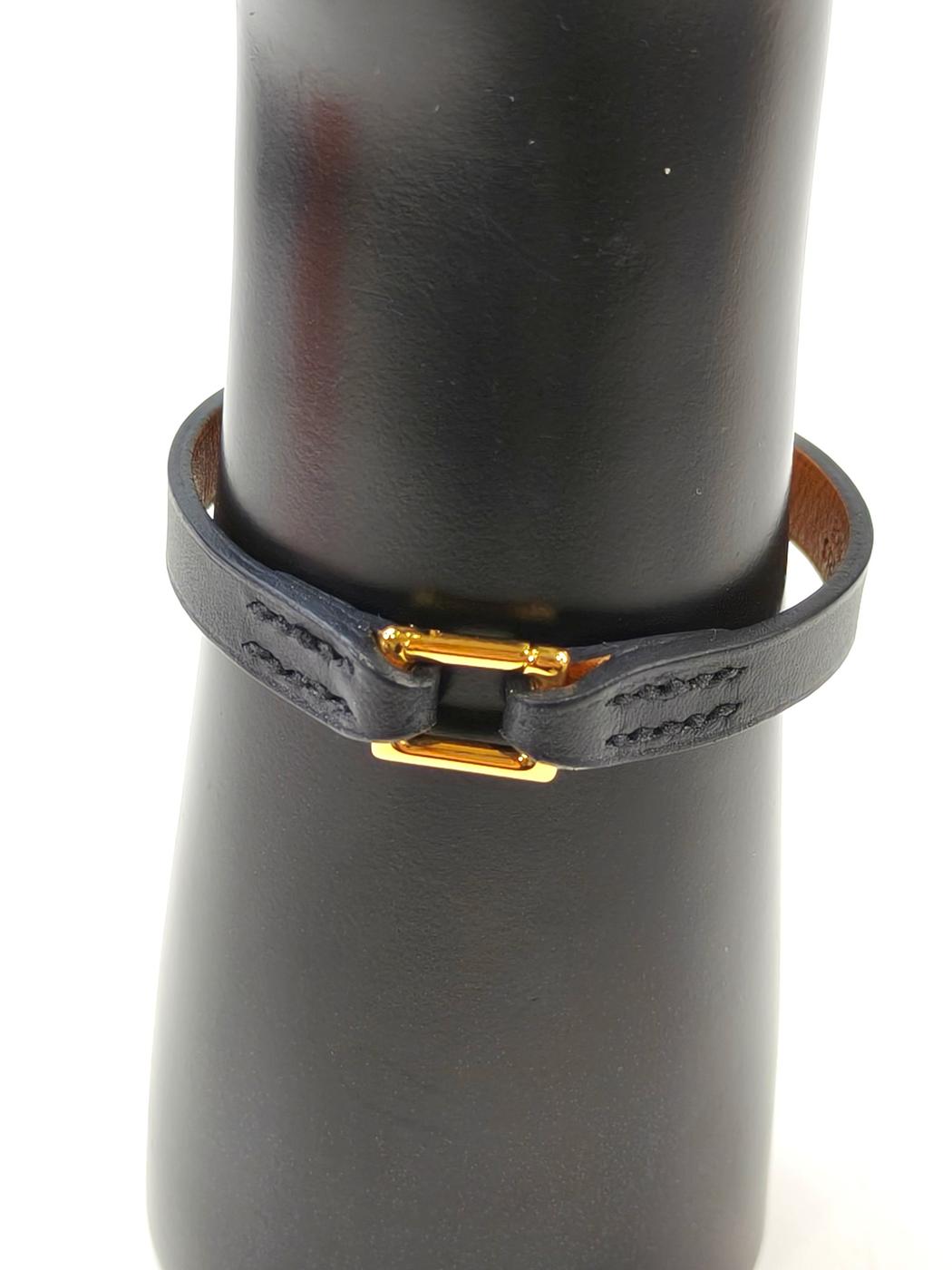 HERMES 爱马仕 Rival Mini 手链 黑色×金色 款式编号：10714