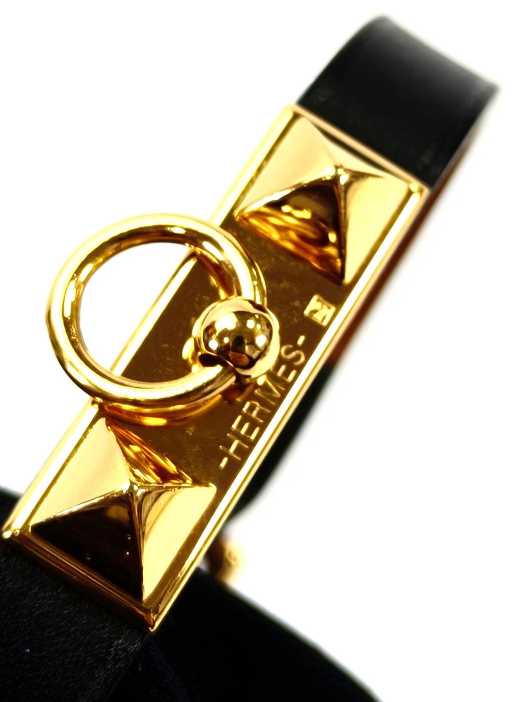 HERMES 爱马仕 Rival Mini 手链 黑色×金色 款式编号：10714