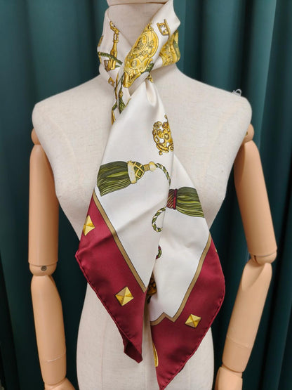 HERMES Carre 90 LES CLES THE KEYS RARE Key Pattern Silk Scarf White x Bordeaux Control number: 10863