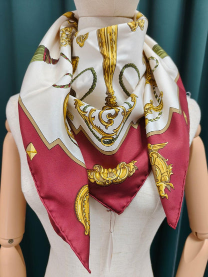 HERMES Carre 90 LES CLES THE KEYS RARE Key Pattern Silk Scarf White x Bordeaux Control number: 10863
