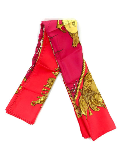 HERMES Carre 90 MARINE ET CAVALERIE Silk Scarf Red Product No: 10869