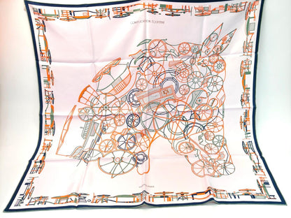 HERMES 爱马仕 方巾90 Complication Equestre 真丝围巾 粉色 管理编号：10993