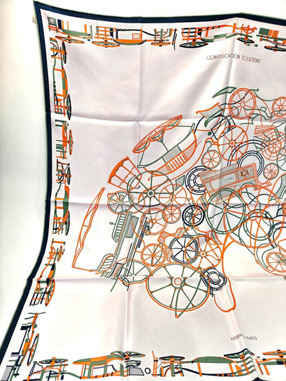 HERMES 爱马仕 方巾90 Complication Equestre 真丝围巾 粉色 管理编号：10993