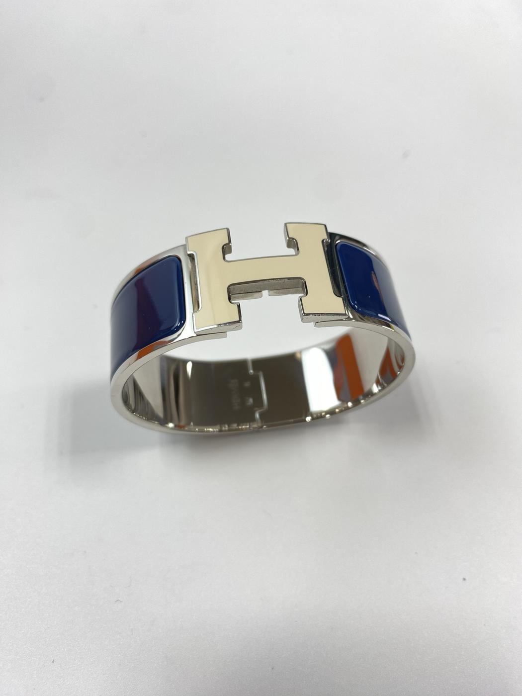 HERMES 爱马仕 Clic H 珐琅手镯 银色x蓝色 商品编号：11032