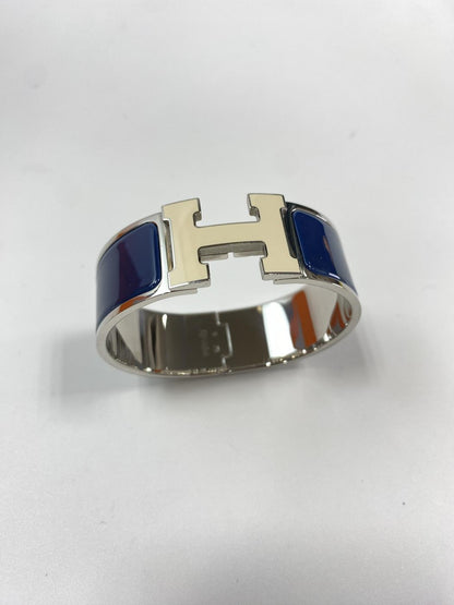 HERMES 爱马仕 Clic H 珐琅手镯 银色x蓝色 商品编号：11032