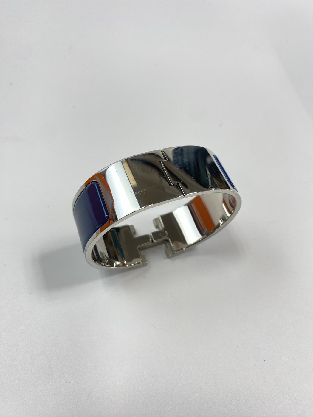 HERMES 爱马仕 Clic H 珐琅手镯 银色x蓝色 商品编号：11032