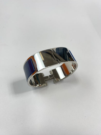HERMES 爱马仕 Clic H 珐琅手镯 银色x蓝色 商品编号：11032